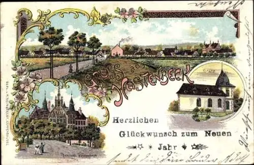 Litho Hastenbeck Hameln an der Weser, Kirche, Schloss