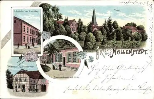 Litho Hollenstedt in Niedersachsen, Postagentur, Kantorwohnung, Schule, Gastwirtschaft