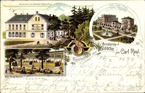 Litho Bredeney Essen im Ruhrgebiet, Restaurant zur Waldecke, Villa Hügel