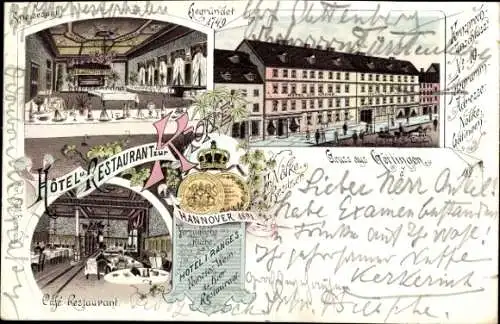 Litho Göttingen in Niedersachsen, Hotel und Restaurant zur Krone, Bes. Fr. Nölke, Speisesaal