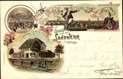 Litho Geismar Göttingen in Niedersachsen, Landwehrschenke, Dampflok, Stadtansicht, Student
