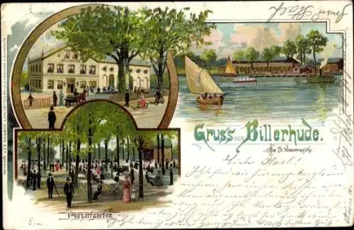 Litho Hamburg Mitte Rothenburgsort Billerhude, Gasthaus, Konzertgarten