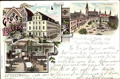 Litho Lübeck in Schleswig Holstein, Marktplatz, Spethmann's Hotel