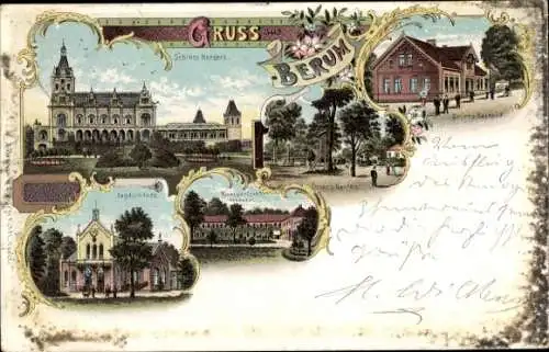 Litho Berum Hage in Ostfriesland, Gasthof, Schloss Nordeck, Jagdschloss