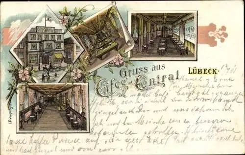 Litho Lübeck in Schleswig Holstein, Cafee Central, Außen- und Innenansicht