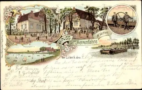 Litho Hansestadt Lübeck, Restauration Herrenfähre, Fährleute