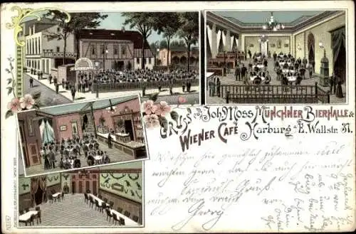 Litho Hamburg Harburg, Münchner Bierhalle, Wiener Cafe, Innenansicht, Wallstraße