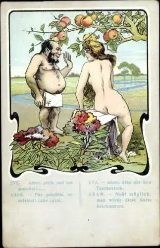 Litho Adam und Eva, leihe mir dein Taschentuch