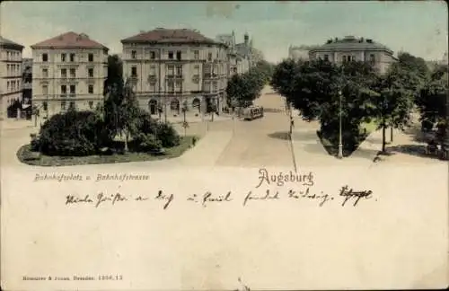 Ak Augsburg in Schwaben, Bahnhofsplatz, Bahnhofstraße