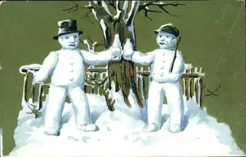 Litho Neujahr, Zwei Schneemänner