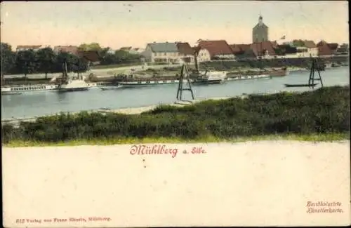 Ak Mühlberg an der Elbe, Gesamtansicht, Fluss