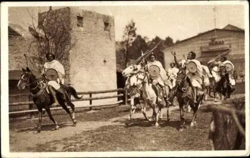 Ak Hamburg Eimsbüttel Stellingen, Carl Hagenbecks Tierpark, Völkerschau, Reiter mit Speeren