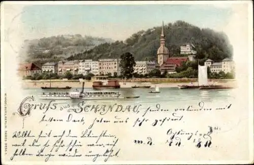 Litho Bad Schandau an der Elbe, Salondampfer