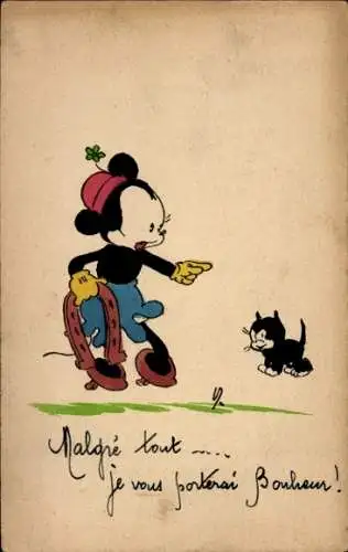 Künstler Ak Maus im Stil von Disney, Hufeisen