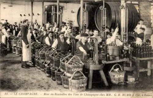 Ak Reims-Marne, Abfüllung von Champagnerweinen bei MM. GH Mumm & Cie.