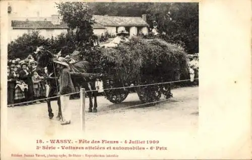 Ak Wassy Haute-Marne, Blumenfest 1909, Pferdekutschen und Automobile, 6 Preise
