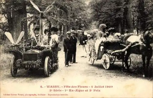 Ak Wassy Haute-Marne, Fetes des Fleurs 1909, 1. Unentschieden und 3 Preise