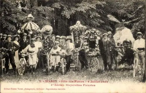 Ak Wassy Haute-Marne, Blumenfest 1909, Blumenfahrräder