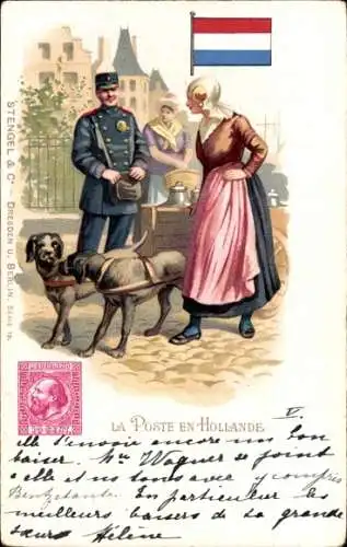 Briefmarken Litho Niederlande, Briefträger, Zughund, Milchmädchen
