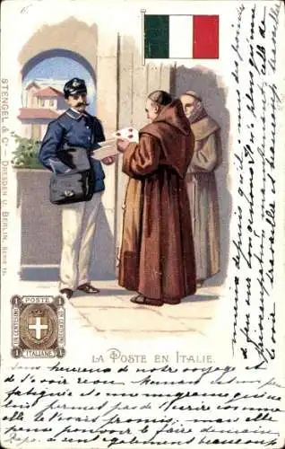 Briefmarken Litho Post in Italien, Postbote, Mönche