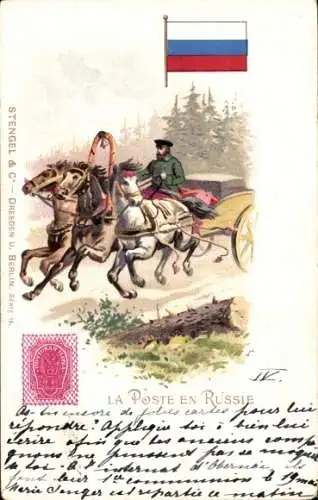 Briefmarken Litho Post in Russland, Russischer Briefträger, Troika