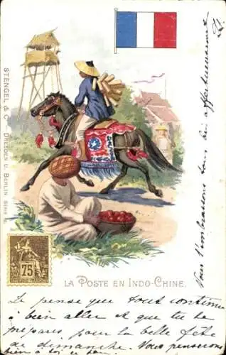 Briefmarken Litho Vietnam, Post, Briefträger zu Pferde