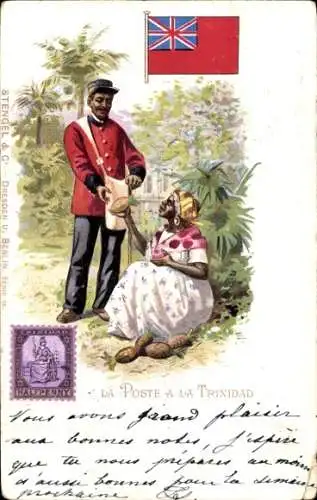 Briefmarken Litho Post auf Trinidad, Postbote, Einheimische Frau