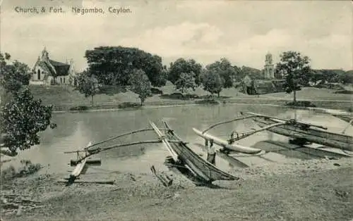 Ak Negombo Ceylon Sri Lanka, Kirche, Fort