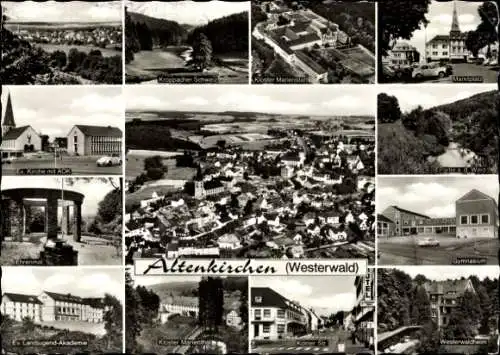 Ak Altenkirchen im Westerwald, Gymnasium, Marktplatz, Kirche, Kloster Marienstatt, Ehrenmal