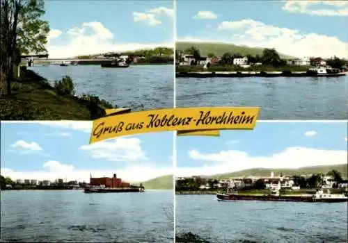 Ak Horchheim Koblenz am Rhein, Teilansicht, Fluss, Schiff