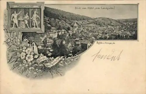 Ak Ruhla in Thüringen, Gesamtansicht, Blick vom Hotel Zum Landgrafen, Relief