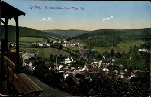 Ak Ruhla in Westthüringen, Kurhausstraße mit Engestieg, Felder, Wald, Häuser