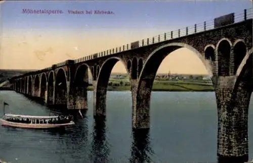 Ak Möhnesee in Westfalen, Möhnetalsperre, Viaduct, Körbecke, Schiff