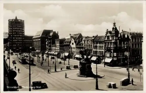 Ak Düsseldorf, Hindenburg-Wall, Straßenbahnen, Denkmal, Geschäfte