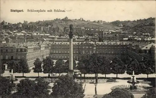 Ak Stuttgart in Württemberg, Schloss, Schlossplatz, Figuren-Säule, Brunnen