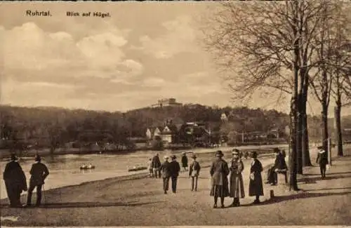 Ak Bredeney Essen im Ruhrgebiet, Villa Hügel, Promenade, Ruderboote