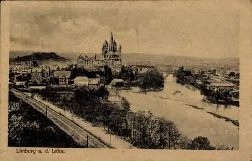 Ak Limburg an der Lahn, Teilansicht, Dom, Bahngleise