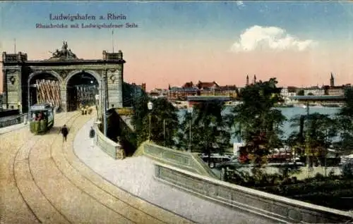 Ak Ludwigshafen am Rhein Rheinland Pfalz, Rheinbrücke, Straßenbahn