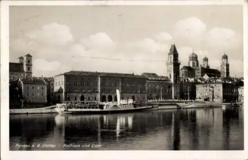 Ak Passau in Niederbayern, Rathaus, Dom, Raddampfer