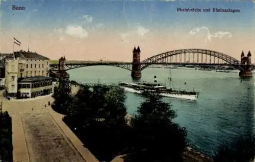 Ak Bonn am Rhein, Rheinbrücke, Rheinanlagen, Ausflugsdampfer