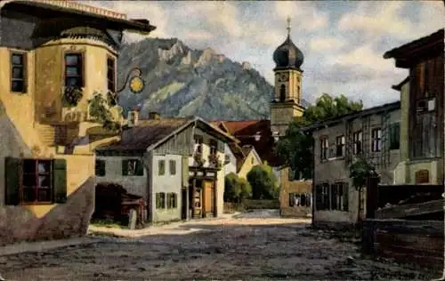 Künstler Ak Marschall, V., Oberammergau, Straßenpartie am Gasthof zum Stern