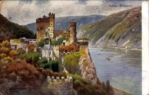 Künstler Ak Trechtingshausen am Rhein, Burg Rheinstein