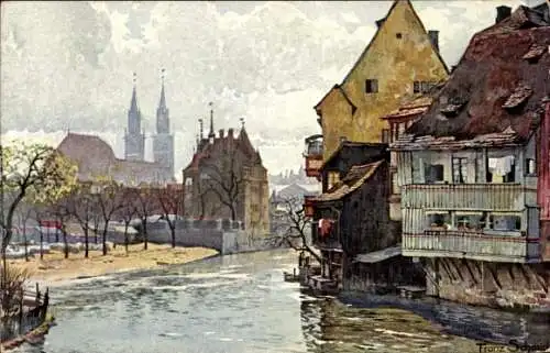 Künstler Ak Schmidt, Franz, Nürnberg, an der Insel Schütt