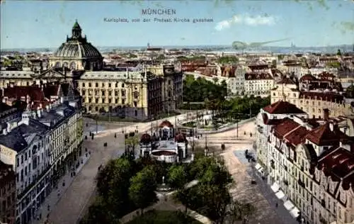 Ak München, Karlsplatz von der St. Matthäus protest. Kirche gesehen