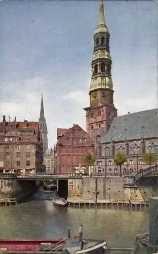 Ak Hamburg, Zollkanal mit Katharinenkirche
