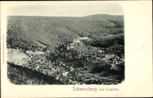 Ak Schwarzburg in Thüringen, Blick vom Trippstein auf Ort