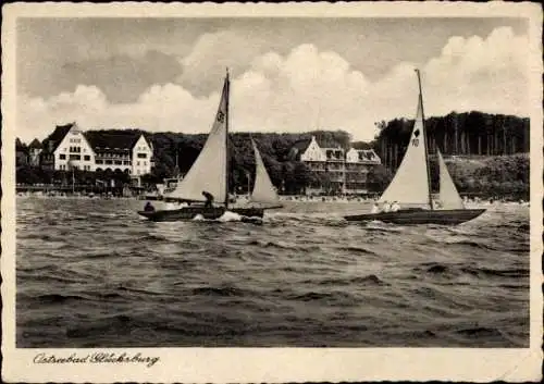 Ak Glücksburg an der Ostsee, Segelboote in Fahrt
