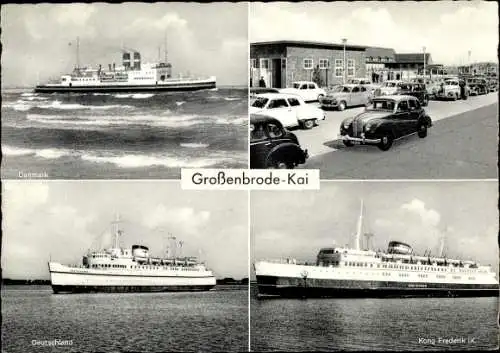 Ak Großenbrode in Ostholstein, Dampfer Danmark, Deutschland, Kong Frederik IX, Parkplatz