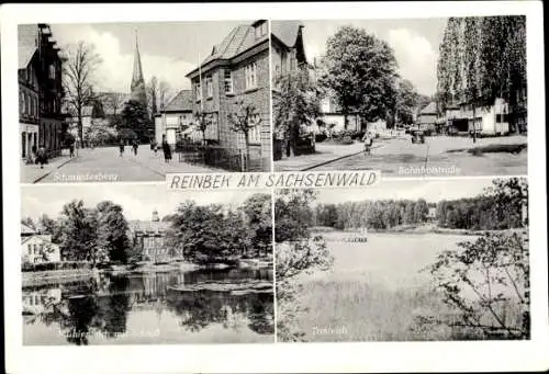 Ak Reinbek in Schleswig Holstein, Schmiedesberg, Bahnhofstraße, Mühlenteich mit Schloss, Tonteich