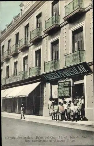 Ak Mérida Mexiko, Buchhandlung Peninsular im Erdgeschoss des Grand Hotels